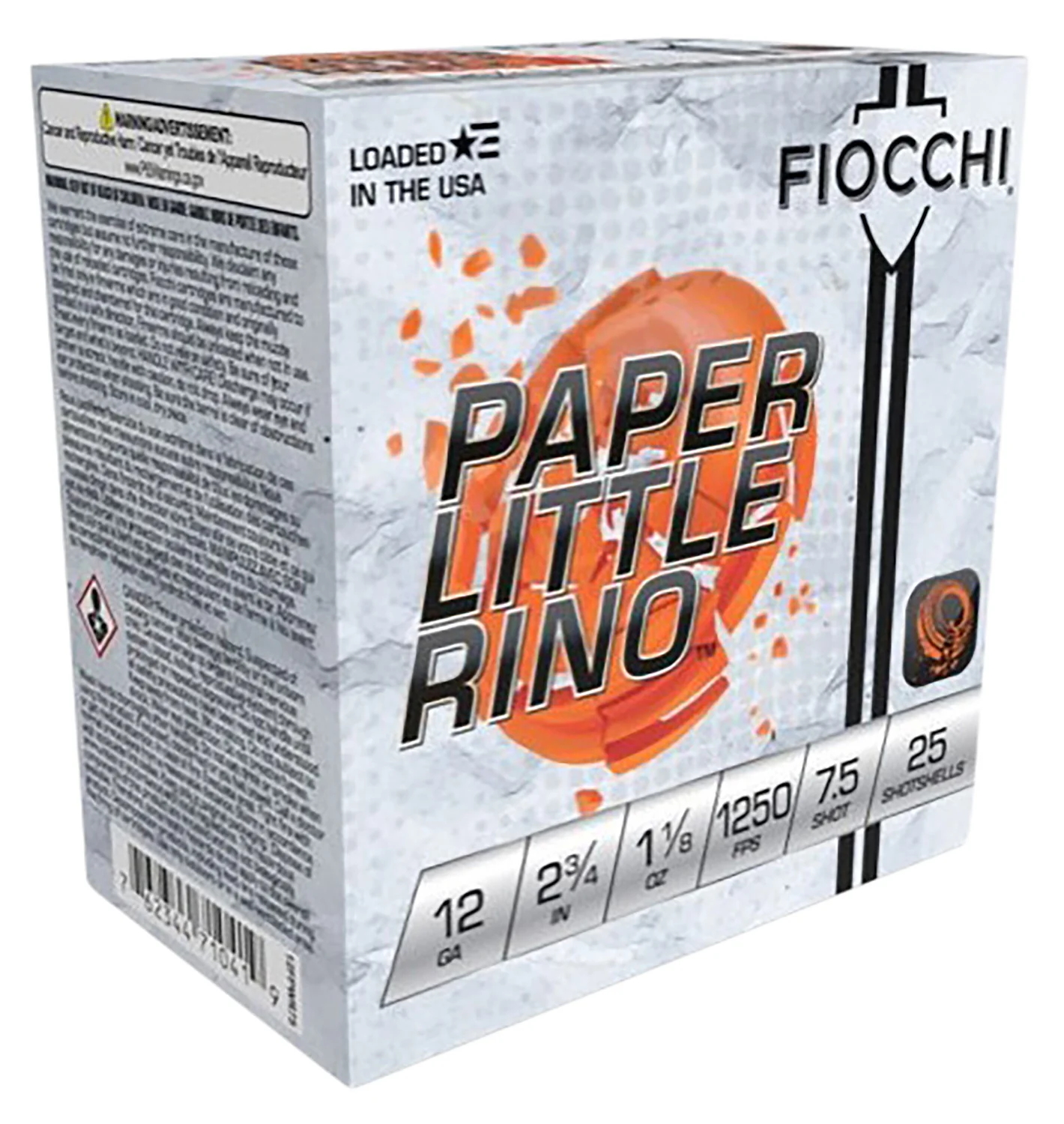 Fiocchi Paper White Rhino 12ga 2.75in 1 1/8oz #7.5 25rd