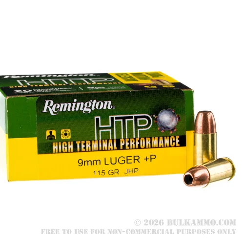 20 Rounds of 9mm +P Ammo by Remington HTP - 115gr JHP