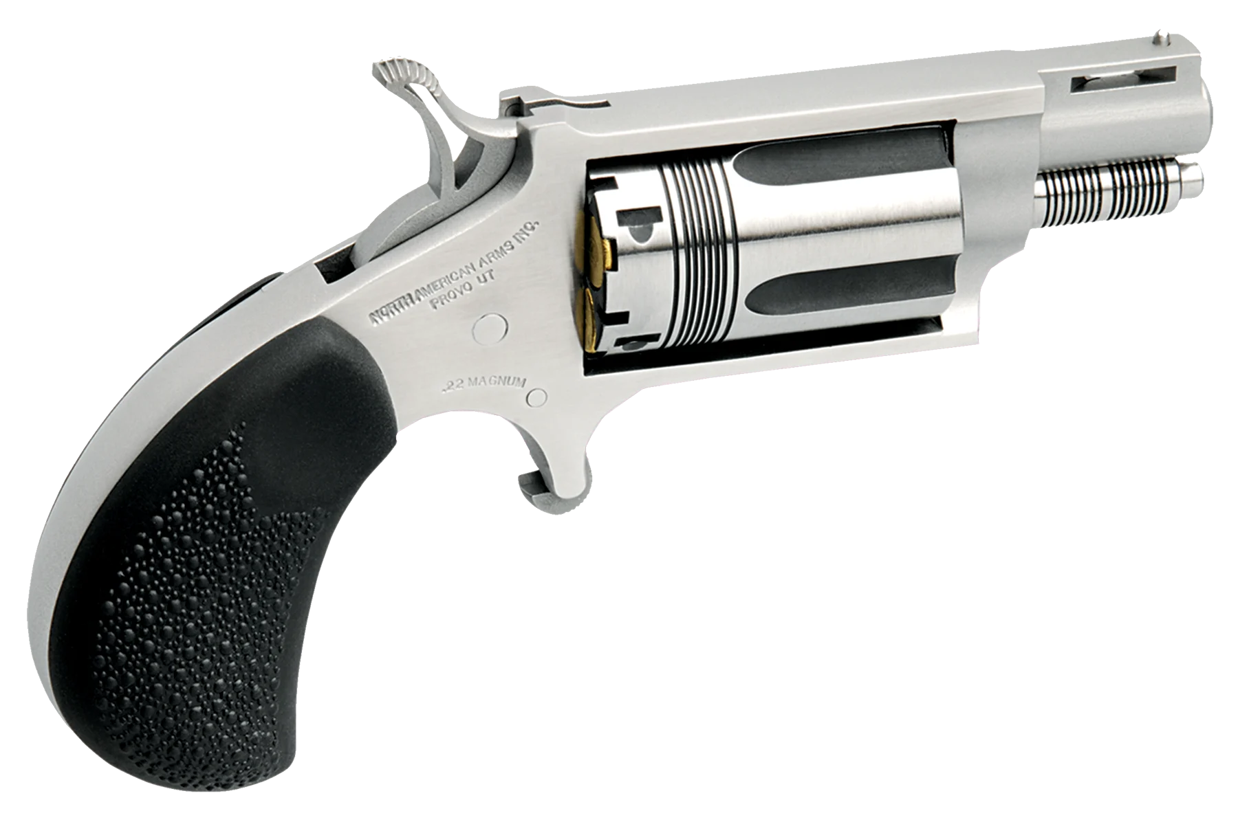 North American Wasp Snub North American 22MSTW, 22 Magnum (WMR), 1.12 in, Black Synthetic Grip, Stainless Finish, 5 Rd