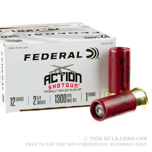250 Rounds of 12ga Ammo by Federal Action Shotgun - 1 ounce rifled slug