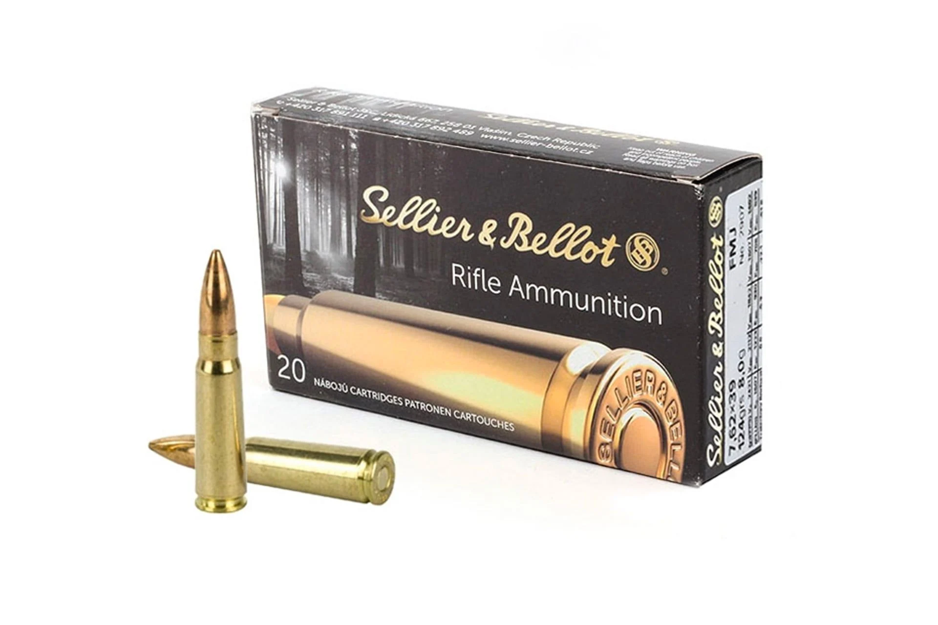 Sellier & Bellot 7.62x39 124 Grain Brass FMJ Ammo Rifle Ammo - 20 Rounds - SB76239A