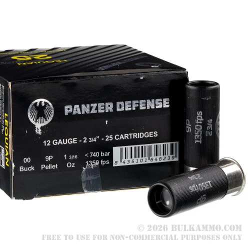 25 Rounds of 12ga Ammo by Panzer Defense Lequian Special HV - 00 Buck