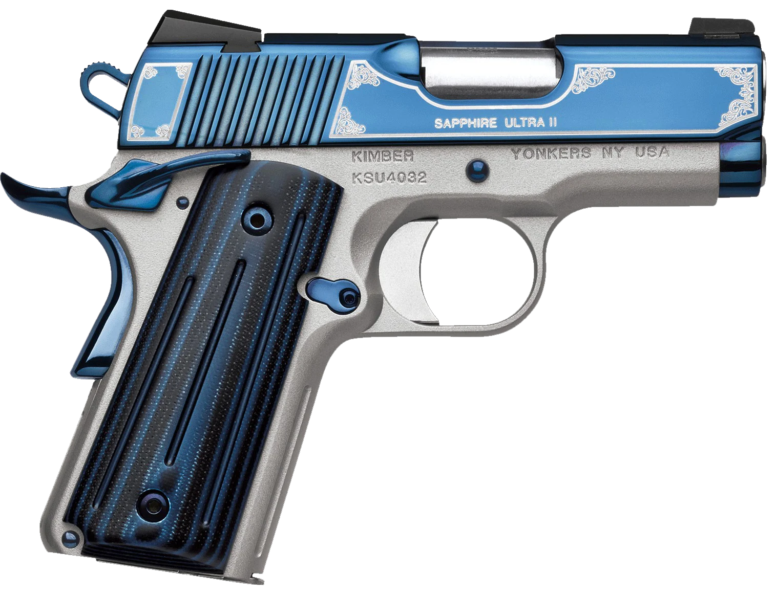 Kimber 3200273 Sapphire Ultra II Pistol - 9mm, 3 in Barrel, Aluminum Frame, Bright Blue PVD Finish, 8 Rd
