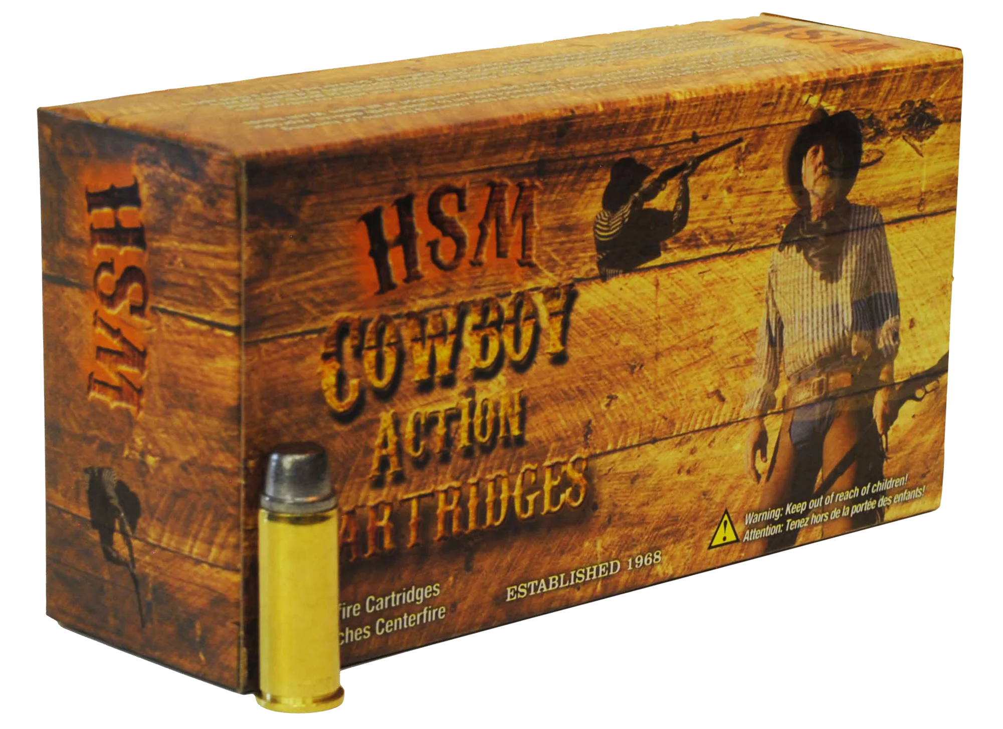 HSM Cowboy Action Pistol Ammunition 45C-2, 45 Long Colt, Round Nose Flat Point Lead, 200 GR, 750 fps, 50 Rd/bx