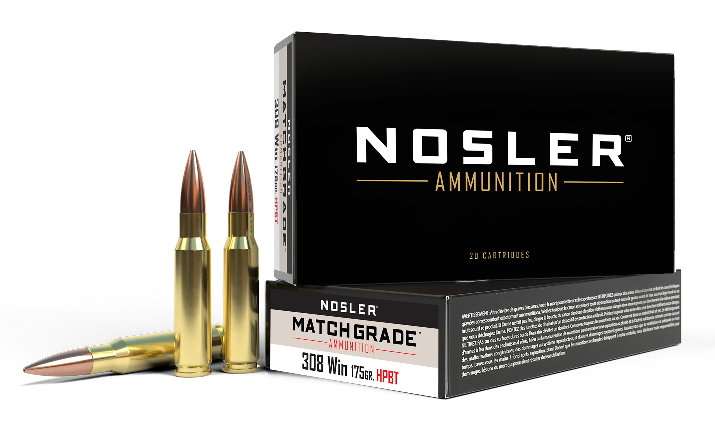 Nosler Match Grade Rifle Ammunition 60072, 308 Winchester, Custom Competition, 175 GR, 20 Rd/bx