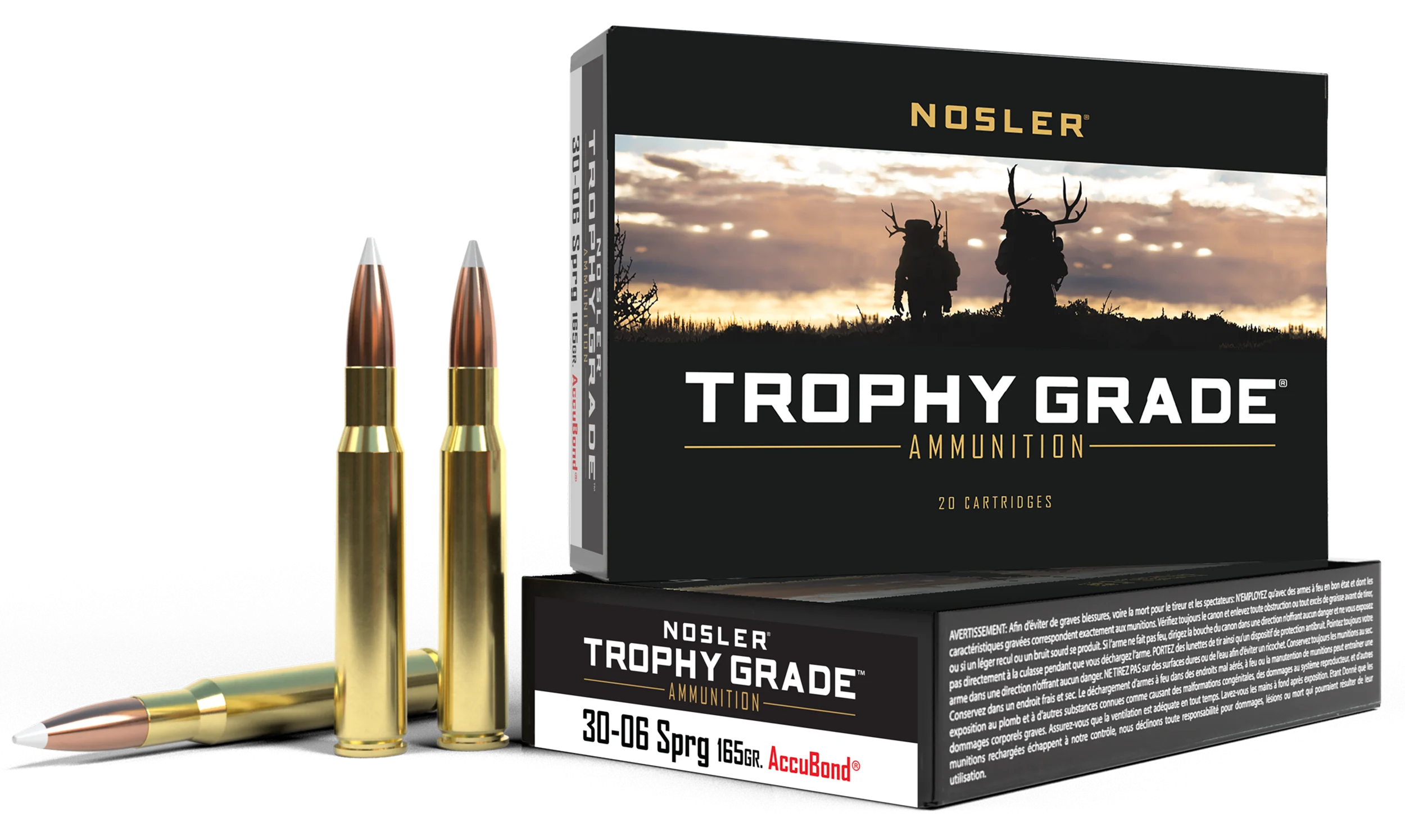 Nosler Trophy Grade Rifle Ammunition 60057, 30-06 Springfield, AccuBond, 165 GR, 2800 fps, 20 Rd/bx