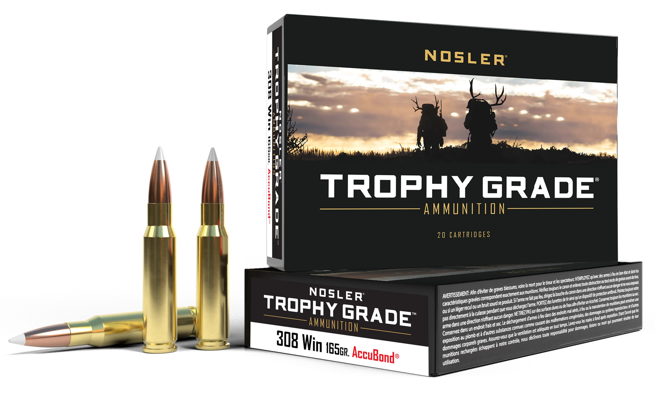 Nosler Trophy Grade Rifle Ammunition 60049, 308 Winchester, AccuBond, 165 GR, 2800 fps, 20 Rd/bx