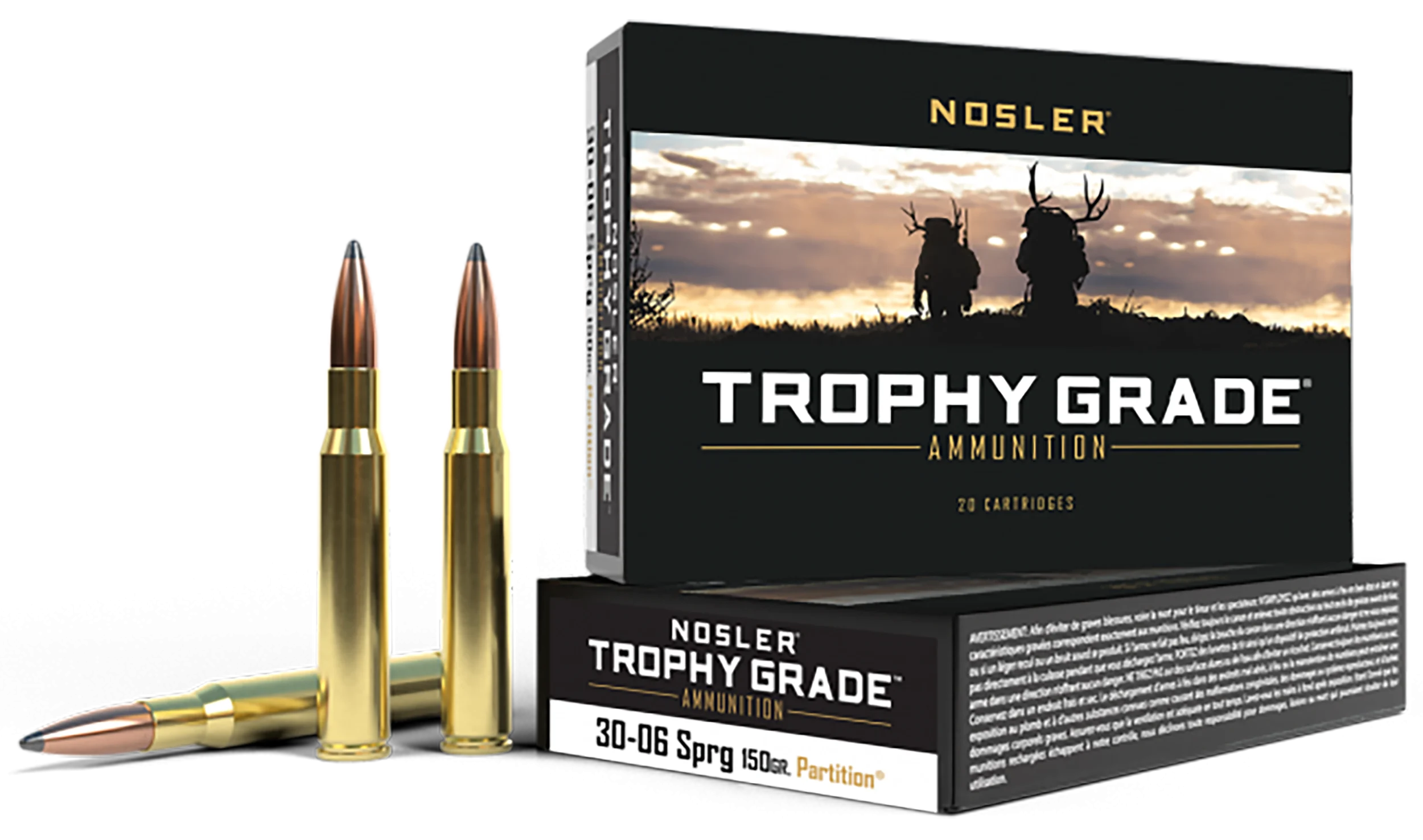 Nosler Trophy Grade Rifle Ammunition 60055, 30-06 Springfield, Partition, 150 GR, 3000 fps, 20 Rd/bx