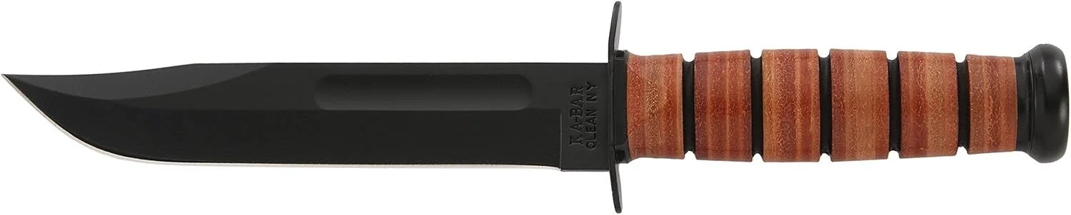 Ka Bar Full-Size USMC 7" Fixed Knife, Black, Clip Point - KAB1217