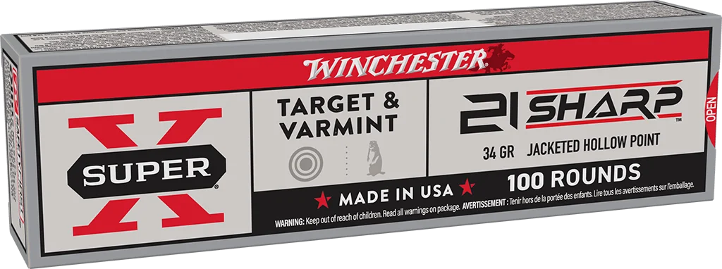 Winchester Ammo X21JHP USA 21Sharp 34gr Jacketed Hollow Point Rimfire Ammo-100 RDS - X21JHP