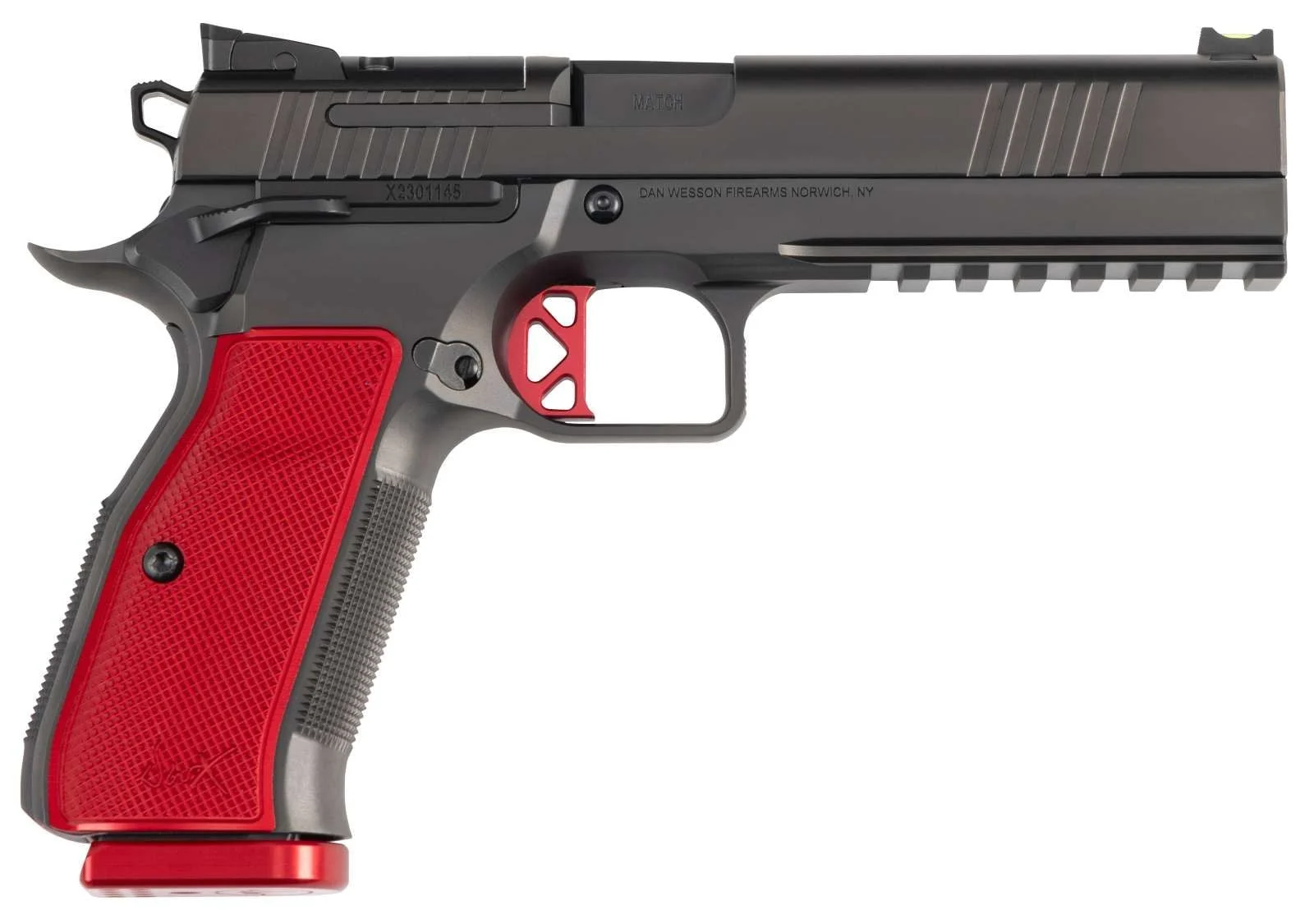 Dan Wesson DWX 9mm 19+1 4.95" Black Match Grade Barrel, Black DLC Optics Ready Serrated Steel Slide, Red Textured Aluminum Grip - 167329