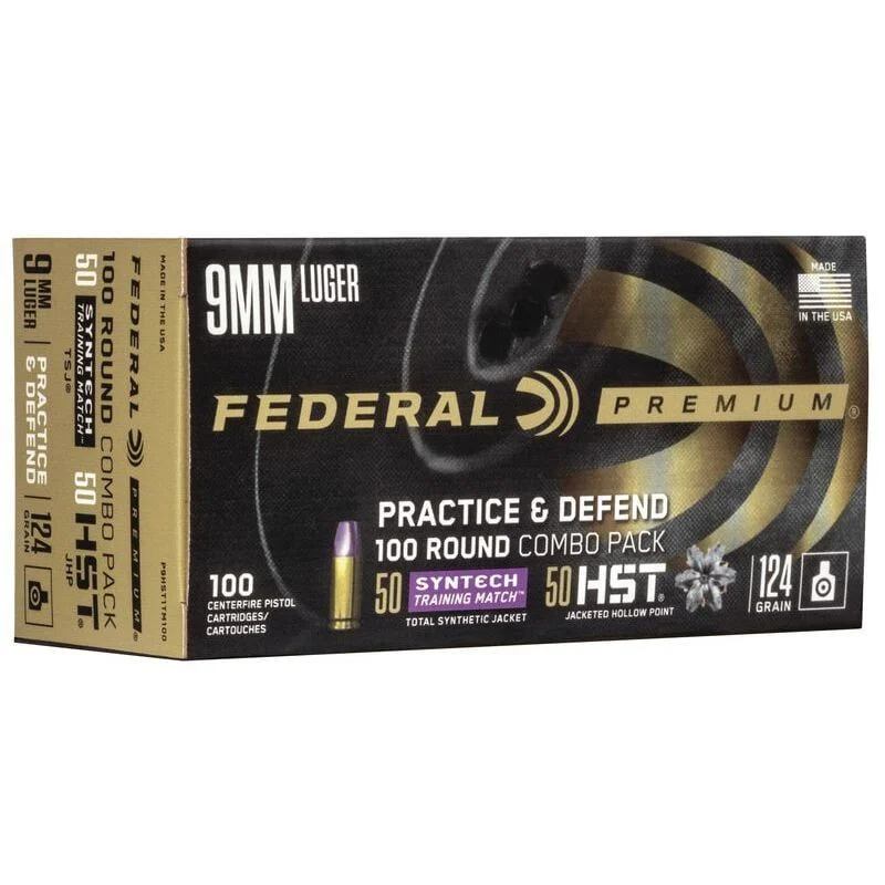 Federal Ammunition 9MM LUGER 124GR HST TSJ 100 ROUND COMBO PACK - P9HST1TM100