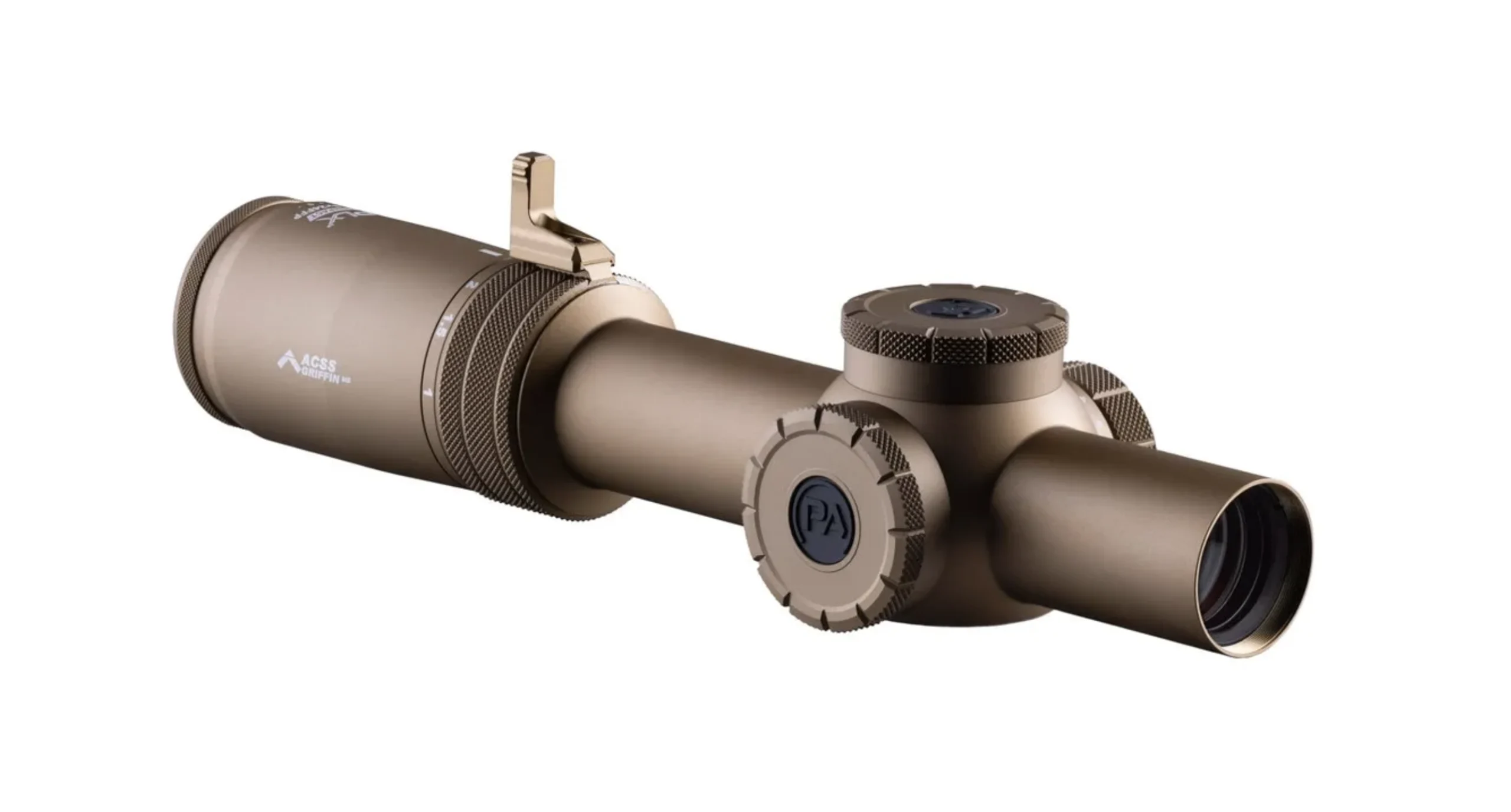 Primary Arms Compact PLx-1-8x24mm FFP RDB Rifle Scope - Illuminated ACSS Griffin MIL M8 Reticle FDE - Gen II - PA-PLXC-1-8X24F-RDB-GRIF-MIL-FDE-G2