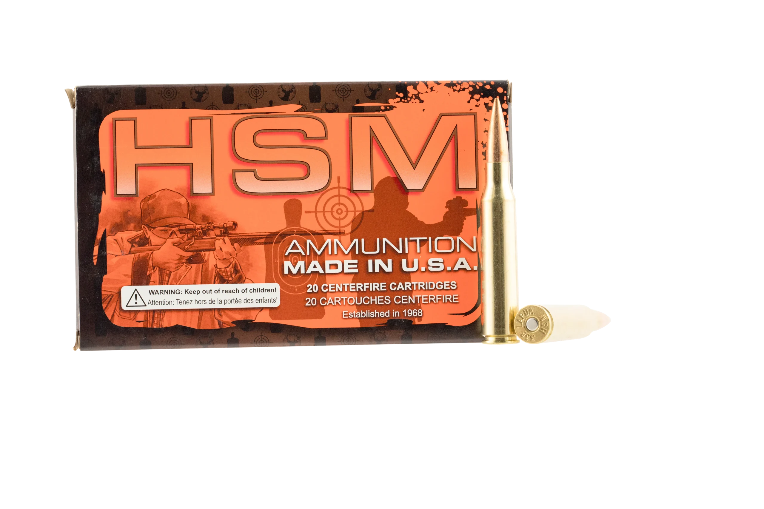 HSM Custom Plus Rifle Ammunition 338LAPUA-2-N, 338 Lapua, HPBT Match, 250 GR, 2911 fps, 20 Rd/bx