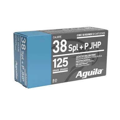 Aguila .38 SPL +P, 125 Grain, Jacketed Hollow Point, 50 Rounds