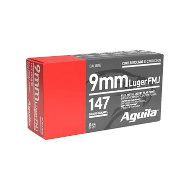 Aguila 9MM 147 GR FMJ Flat Point, 50 Rounds
