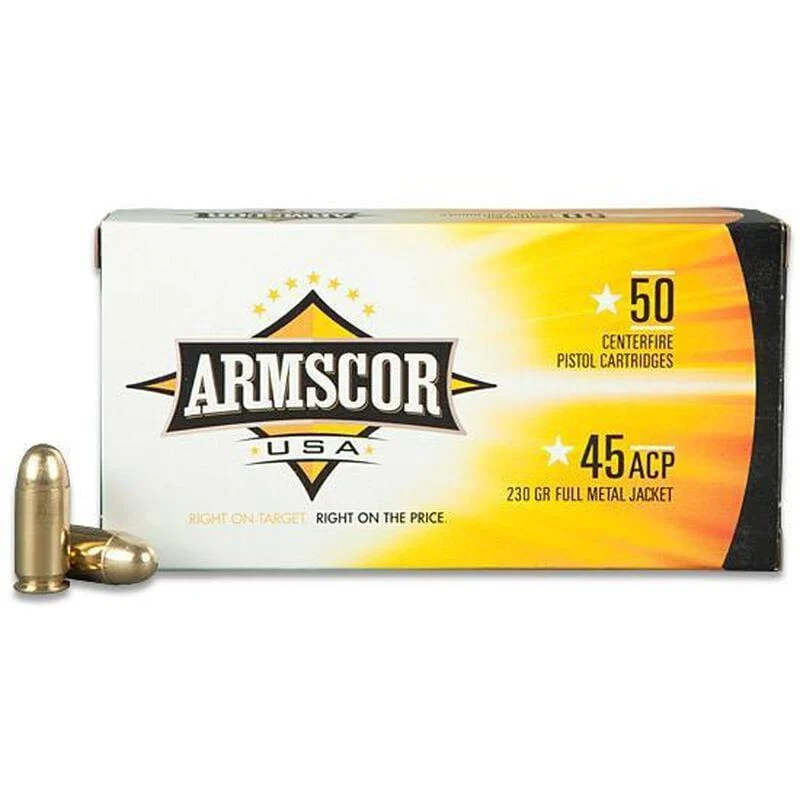 Armscor 45 ACP 230 Grain Full Metal Jacket Handgun Ammo - 50 Rounds - ARMFAC45-12N