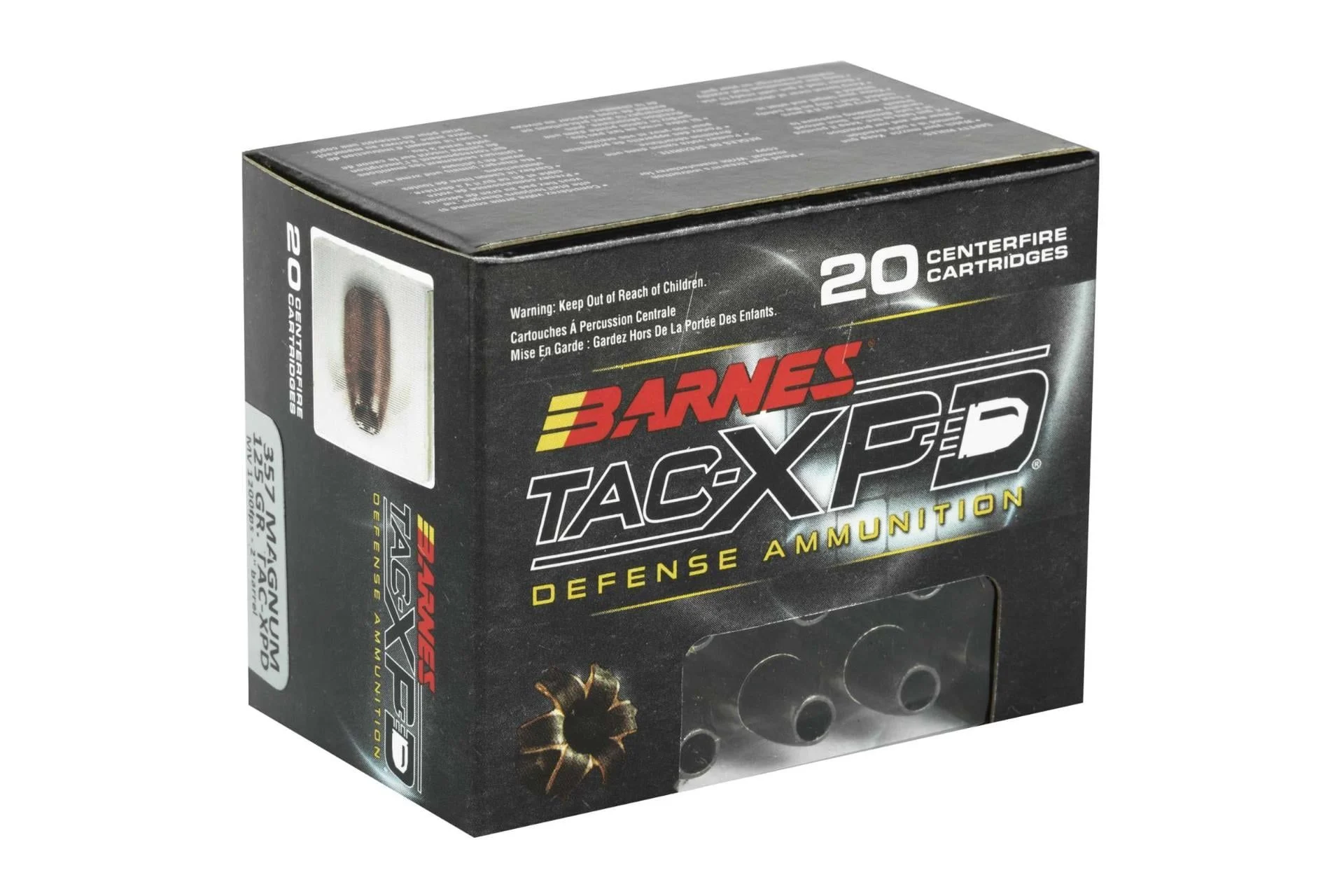 Barnes TAC-XPD 357 MAG 125 Grain TAC-XP Hollow Point Lead Free California Certified Nonlead Ammunition Handgun Ammo - 20 Rounds - 21550