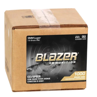 Blazer 9MM Ammunition, 1,000 Round Case, 115 Grain, FMJ, 1,000 Rds, Brass Case