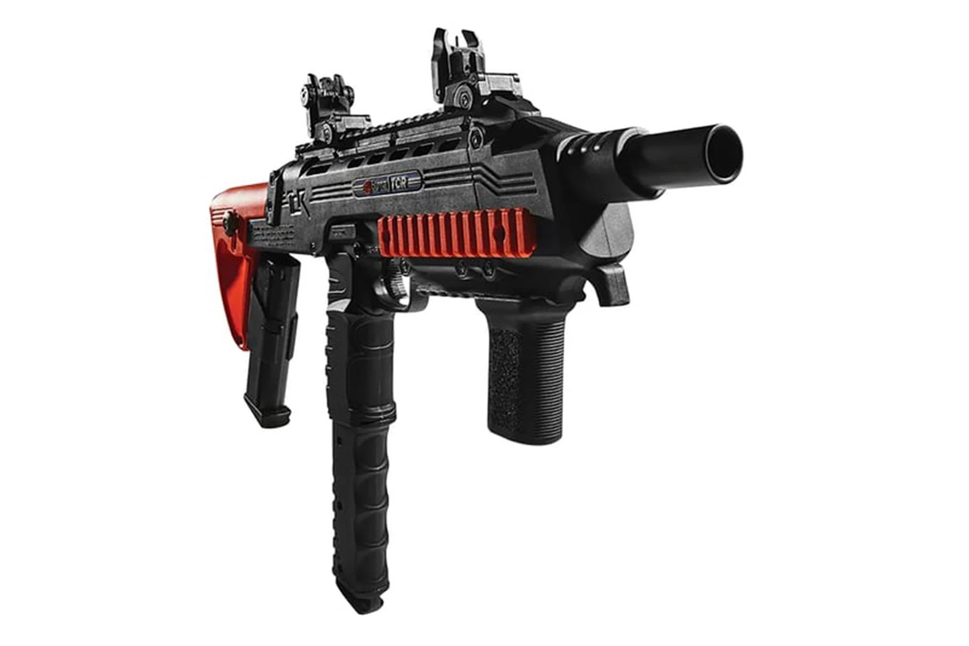 Byrna Technologies TK68401_ORN TCR Basic Kit CO2 7rd/12rd, Black Rec, Orange Adjustable Stock, Flip-Up Sights - TK68401-ORN