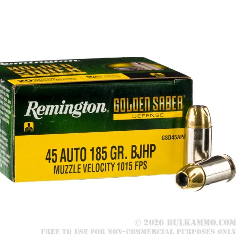 20 Rounds of .45 ACP Ammo by Remington Golden Saber Defense - 185gr BJHP
