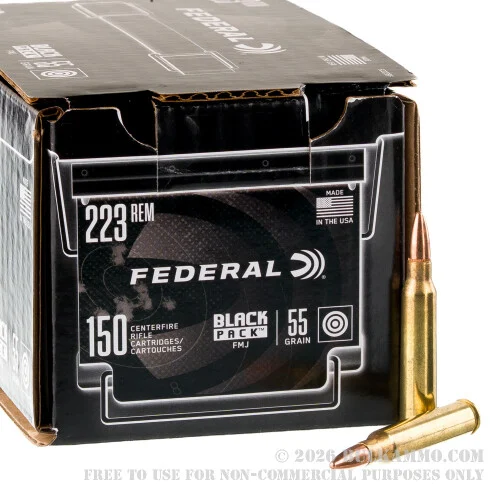 150 Rounds of .223 Ammo by Federal Black Pack - 55gr FMJ