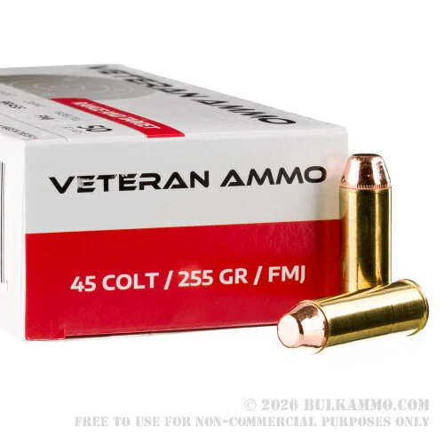50 Rounds of .45 Long-Colt Ammo by Veteran Ammo - 255gr FMJ