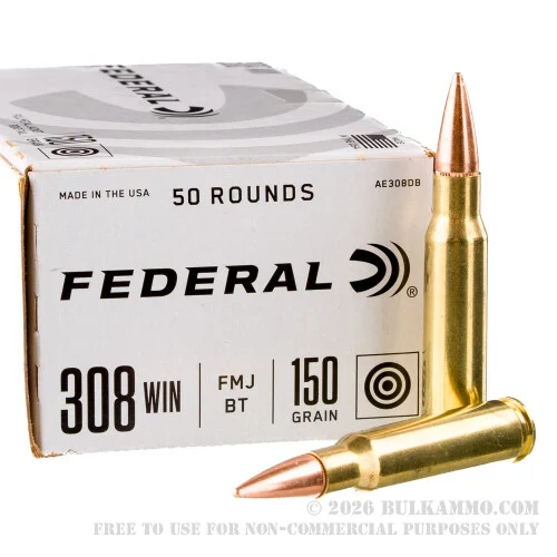50 Rounds of .308 Win Ammo by Federal American Eagle - 150gr FMJBT