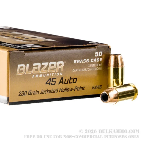 500 Rounds of .45 ACP Ammo by Blazer Brass - 230gr JHP