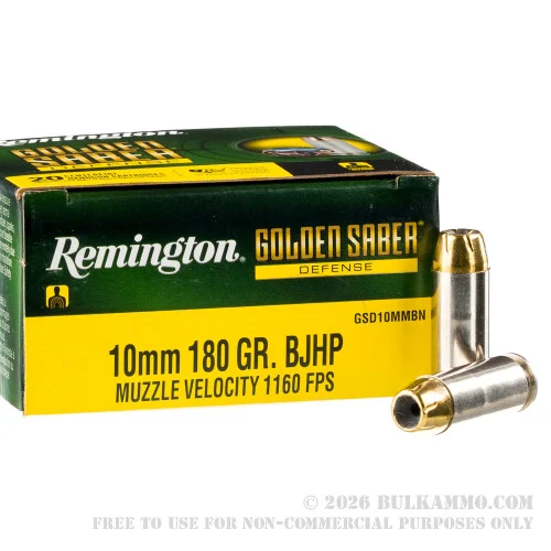 20 Rounds of 10mm Ammo by Remington Golden Saber Defense - 180gr BJHP
