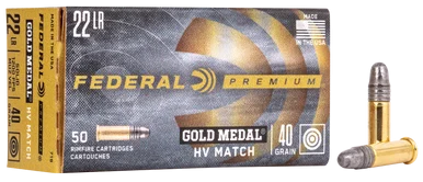 Federal 719 Gold Medal, 22 LR, 40gr Lead Round Nose, 50 Rds, Brass