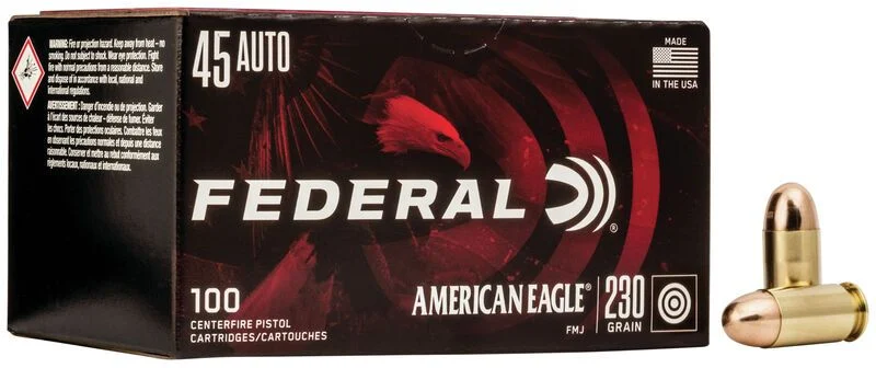 Federal AE45A100 American Eagle 45 ACP 230 gr Full Metal Jacket (FMJ) Handgun Ammo - 100 Rounds - AE45A100