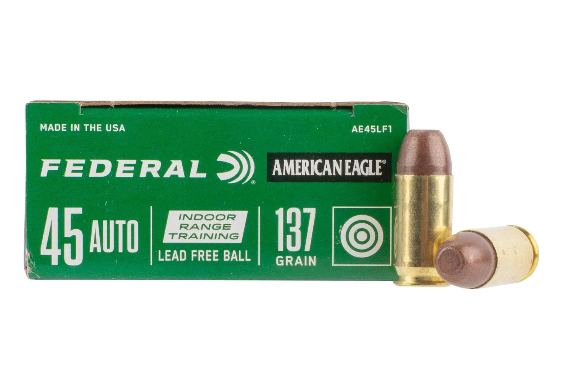 Federal AE45LF1 American Eagle Indoor Range Training (IRT) 45 ACP 137 gr Lead Free Ball Handgun Ammo - 50 Rounds - AE45LF1
