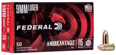 Federal American Eagle, 9MM, 115 Grain, Full Metal Jacket, 1,180 FPS