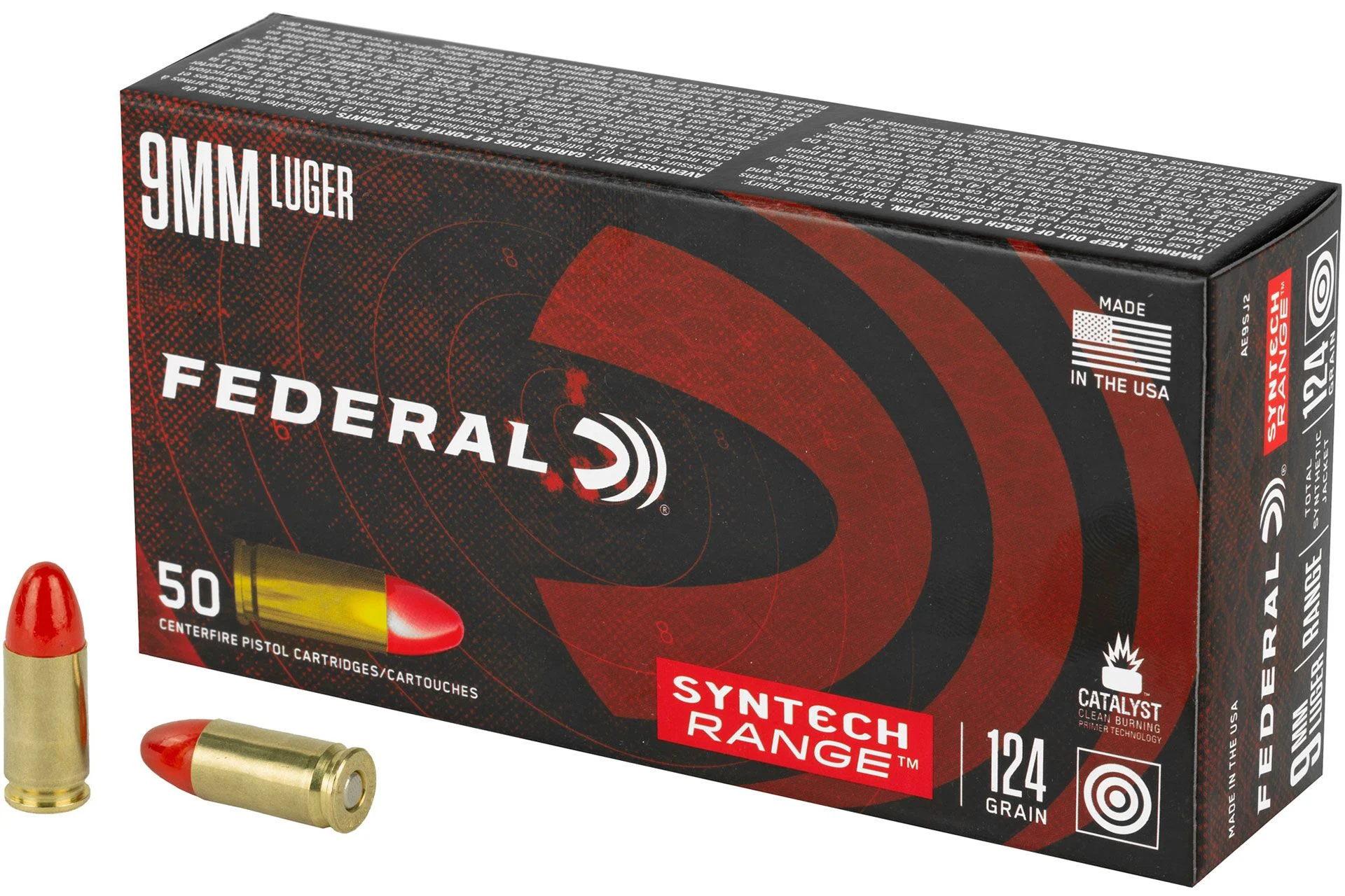 Federal American Eagle 9MM 124 Grain Total Synthetic Jacket Handgun Ammo - 50 Rounds - FEAE9SJ2