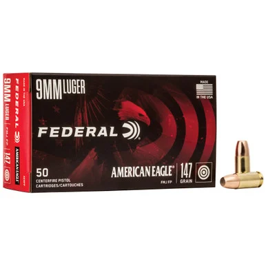 Federal American Eagle 9MM, 147 Grain, Full Metal Jacket, 50 Rds
