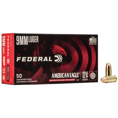 Federal Ammo American Eagle IRT, 9MM Luger, 124 gr, 50 Rds, TMJ