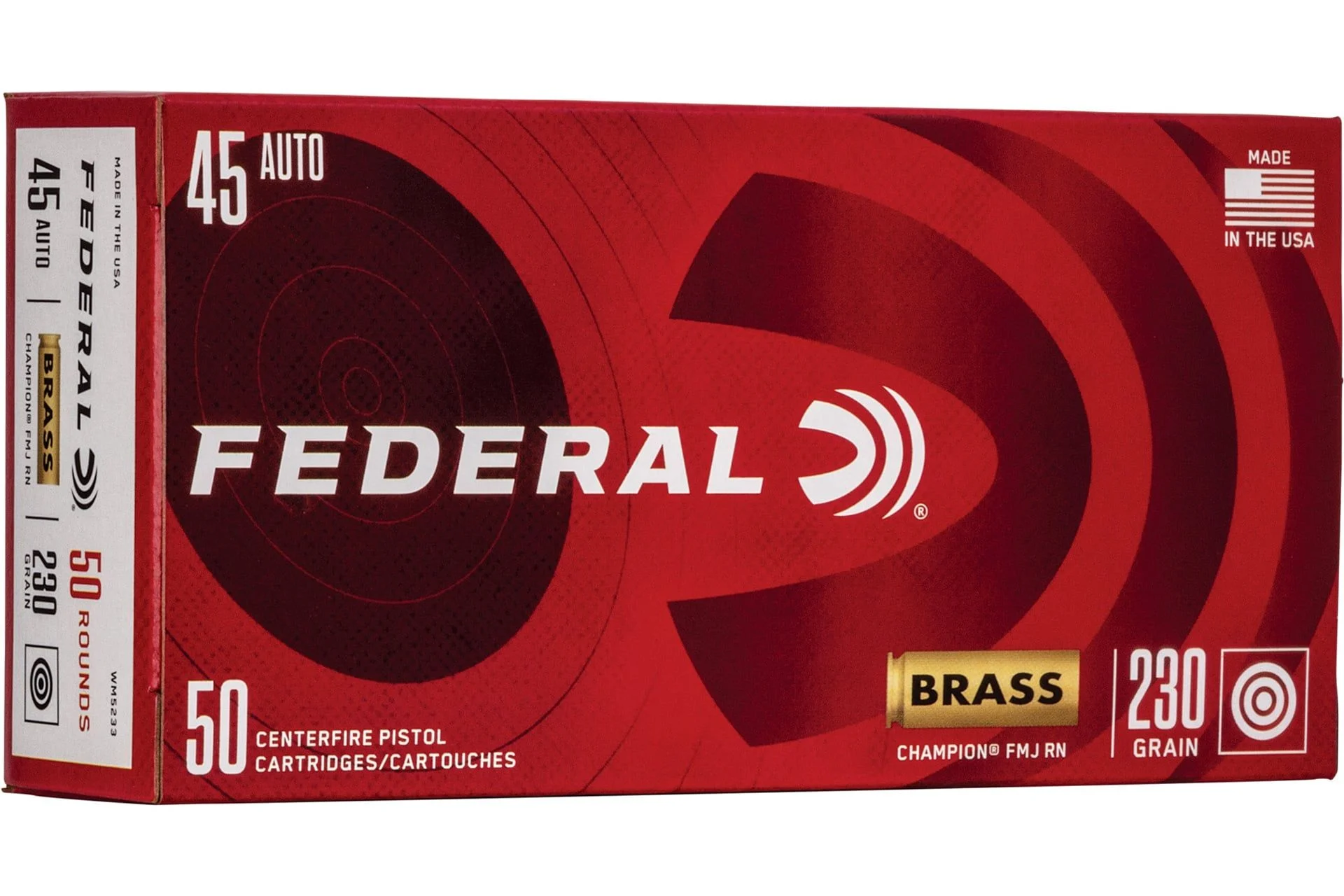 Federal Champion 45 ACP 230Gr Full Metal Jacket Handgun Ammo - 50 Rounds - WM5233