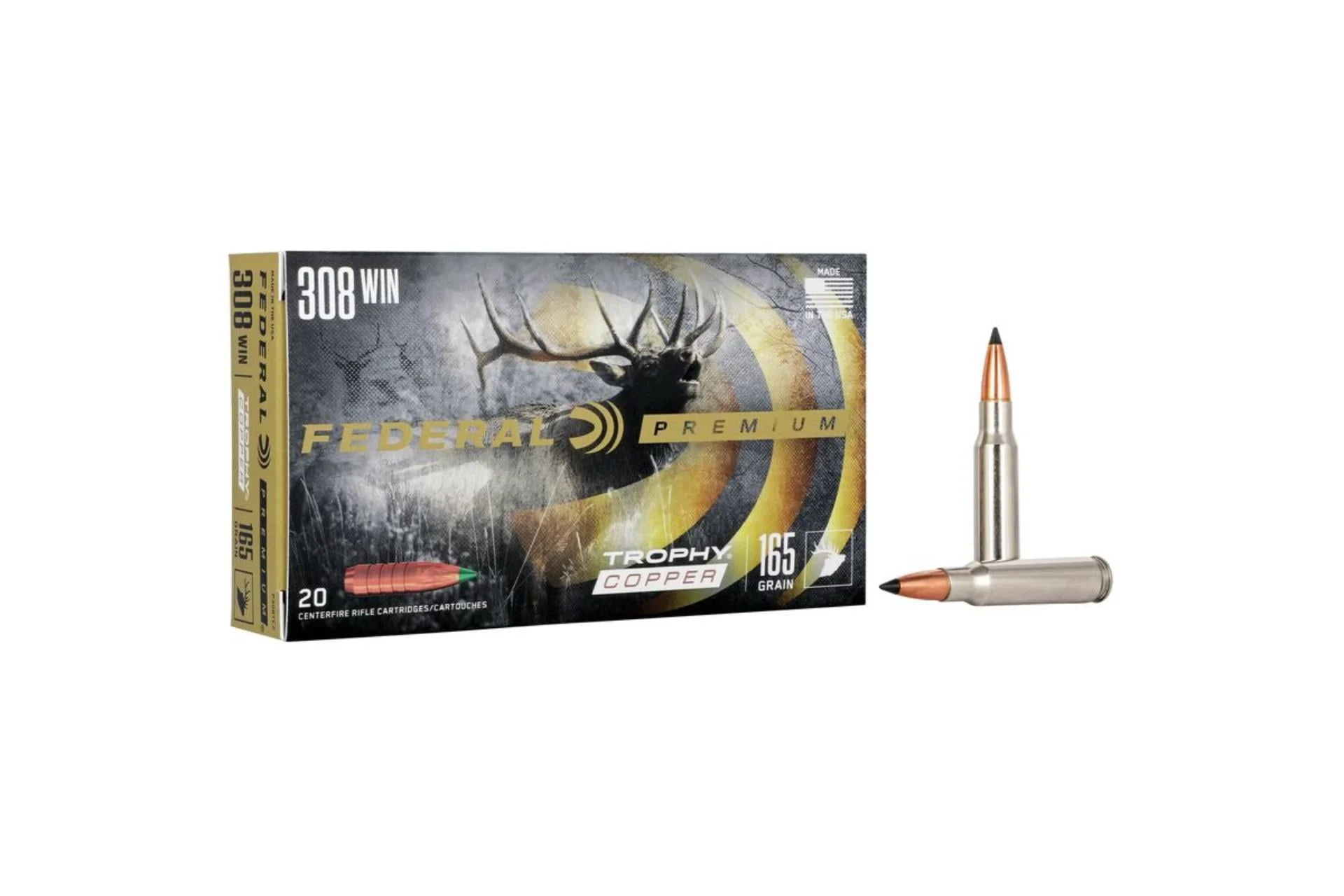 Federal P308TC2 Premium 308 Win 165 gr Trophy Copper (TC) Rifle Ammo - 20 Rounds - P308TC2
