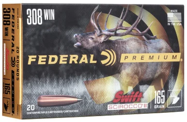 Federal Premium 308 Win, 165gr Swift Scirocco, 20 Rds