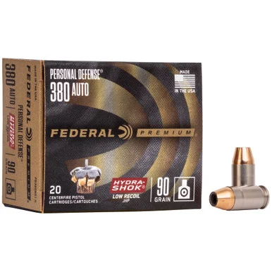 Federal Premium Hydra-Shok, 380 ACP, 90 Grain, 20 Rds, Low Recoil