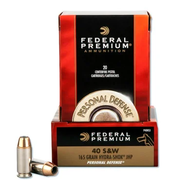 FEDERAL Premium Personal Defense 40 S&W 165 Grain Hydra-Shok JHP Ammo, 20 Round Box (P40HS3)