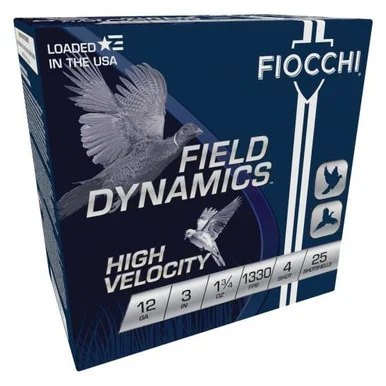 Fiocchi 123HV4 Field Dynamics High Velocity, 12 Gauge, 3" Shell, 25 Rds, Lead Shot