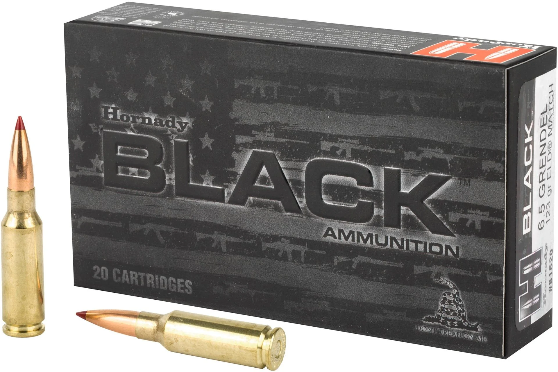 Hornady 81528 Black 6.5 Grendel 123 gr Extremely Low Drag-Match Rifle Ammo - 20 Rounds - H81528