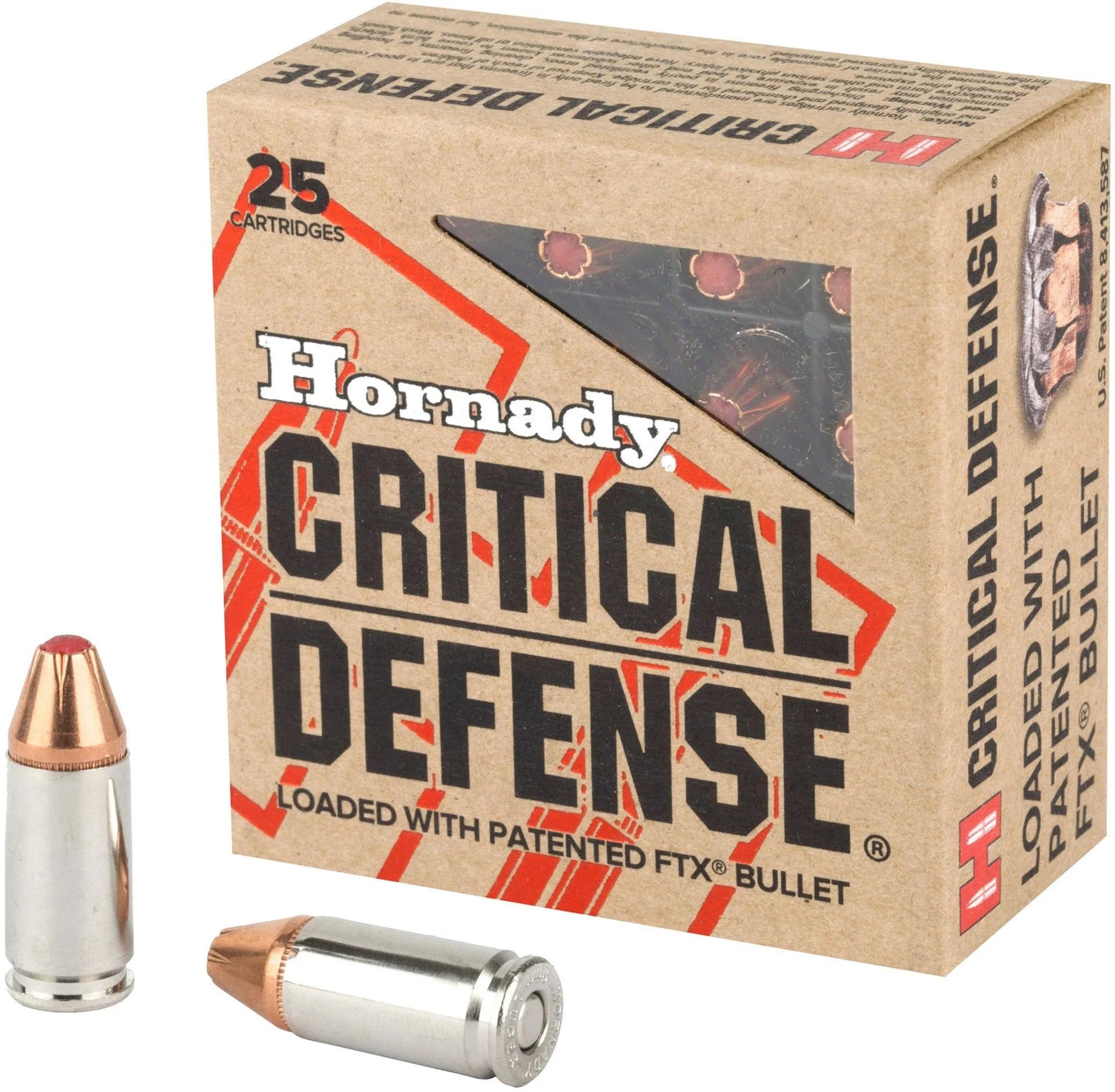 Hornady Critical Defense 9MM 115 Grain Flex Tip JHP Handgun Ammo - 25 Rounds - H90250