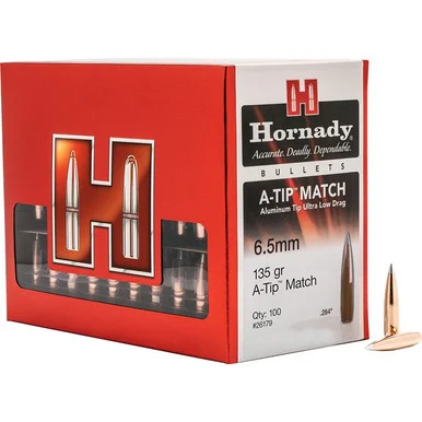 Hornady A-TIP MATCH 6.5MM, 135GR, Aluminum Tip, Ultra Low Drag