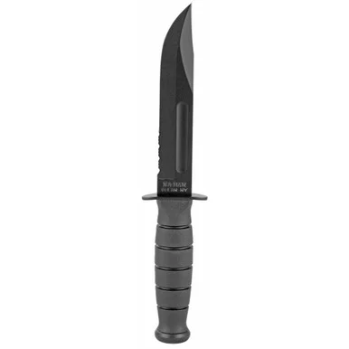 KA-BAR Short Fighting Knife, 5.25" Blade, Partially Serrated, Black Kraton G Handle, Leather Sheath