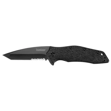 Kershaw Kuro Folding Knife, 3.10" Partially Serrated American Tanto Blade, Black