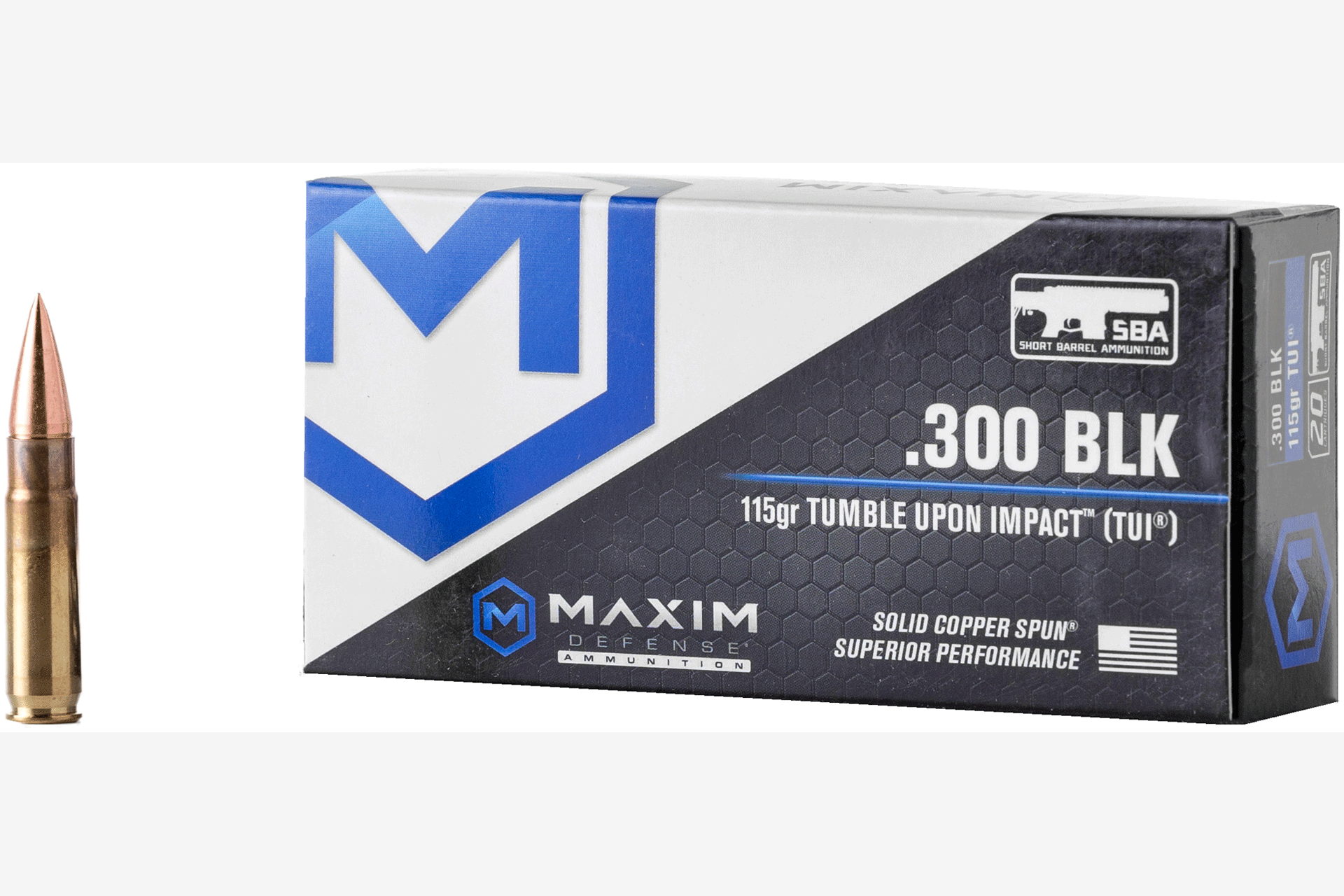 Maxim Defense Industries SBA 300 Blackout 115 Grain Solid Copper Bullet Rifle Ammo - 20 Rounds - MXM-49004