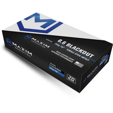 Maxim Defense SBA Short Barrel Ammunition, 8.6 Blackout, 235 Grain, TUI Design, 20 Rounds, Copper